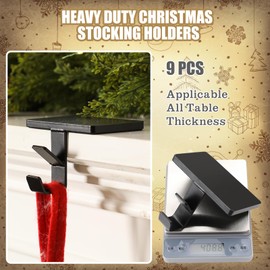 MorningRo 9 Pack 2 in 1 Fireplace Garland and Stocking Hangers Heavy Duty Metal Christmas Stocking Holder for Mantle Headphone Backpack Hooks for Fireplace Tabletop Xmas Decoration (Black)