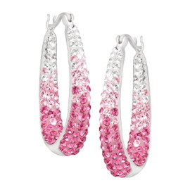 Crystaluxe Hoop Earrings with Rose Crystals in Sterling Silver with Gold Posts