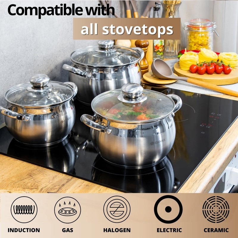 Daniks Classic Stainless Steel Stock Pot with Glass Lid –