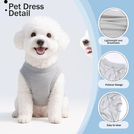 2-Pack Dog Shirts Solid Color Puppy Clothes Sleeveless Pet T-Shirts Summer Dog Clothes for Small Medium Dogs Boy and Cats, XXS, Black+ Grey