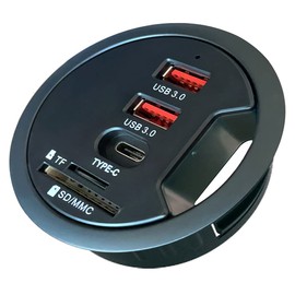 Hub USB 3.0 con ojal (diámetro de 2.3 pulgadas o 60 mm), 2 puertos tipo A y 1 puerto tipo C con lector de tarjetas SD/TF, carga compatible y transmisión de datos, (incluye adaptador de corriente de 5