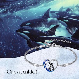 AXOMY Orca Anklet 925 Sterling Silver Orca Killer Whale Wave Heart Shape Anklet Sea Ocean Animal Jewelry Gifts for Women Mom Grandma