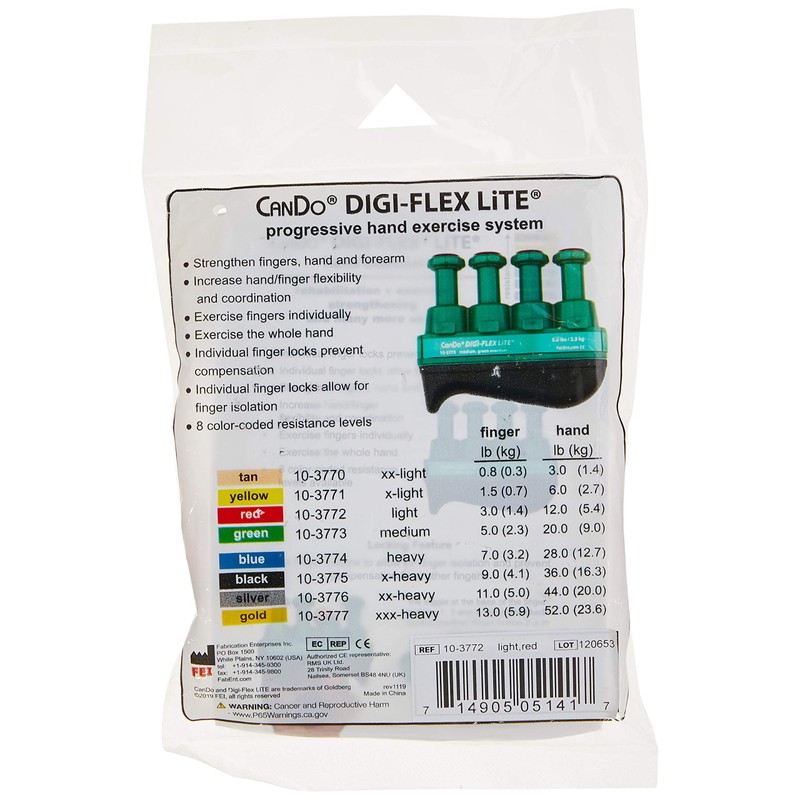CanDo 10-3772 Digi-Flex LiTE Ejercitador, Ligero, Rojo