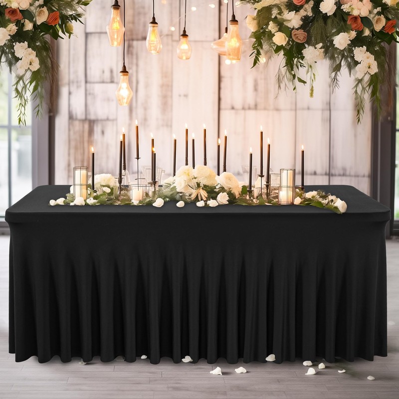 2 Pack Black Spandex Fitted Tablecloth 6 Foot - Stretch