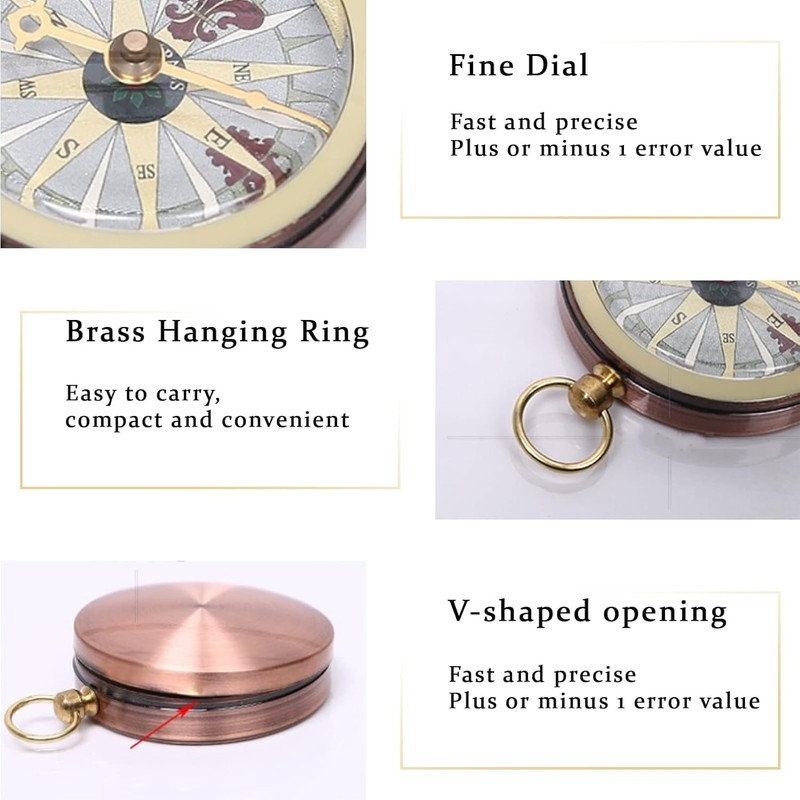 Compass Vintage Retro Portable Pocket Compass Copper Metal Camping Hiking