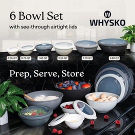 WHYSKO Mixing Bowls with Lids Set - 12 Piece Plastic Nesting Bowls Set includes 6 Prep Bowls and 6 Lids, Dishwasher Safe Microwave Safe Kitchen Baking Cooking Bowls for Food Prep Storage and Serving