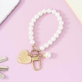 DONWOIE Pearl Keychain Wristlet with Pearl Metal Hook, Stylish Keychain for Bag Charms,Cute Keychains for Girls Women