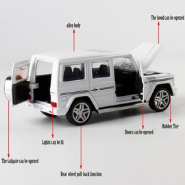 iLooboo Alloy Collectible White Benz G65 AMG Toy Vehicle Pull Back Die-Cast Car Model with Lights and Sound