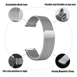 ZLZKJS Metall-Uhrenarmbänder, gewebt, Schnellverschluss, verstellbares Edelstahl-Ersatzarmband mit Magnetverschluss für Herren und Damen, 14 mm, 16 mm, 18 mm, 20 mm, 22 mm, 24 mm (Silber, 18mm)