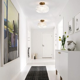 APOTO 11" Large Semi Flush Mount Ceiling Light,Gold Globe Glass Ceiling Light Fixture,Vintage Hallway Light Fixture Ceiling,Close to Light Fixtures Ceiling Mount for Kitchen Bedroom,Bulb not Included