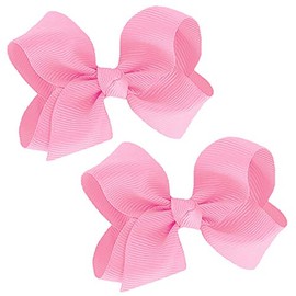 WD2U Baby Girls Set of 2 Small Grosgrain 3" Pigtail Hair Bows Alligator Clips Pink