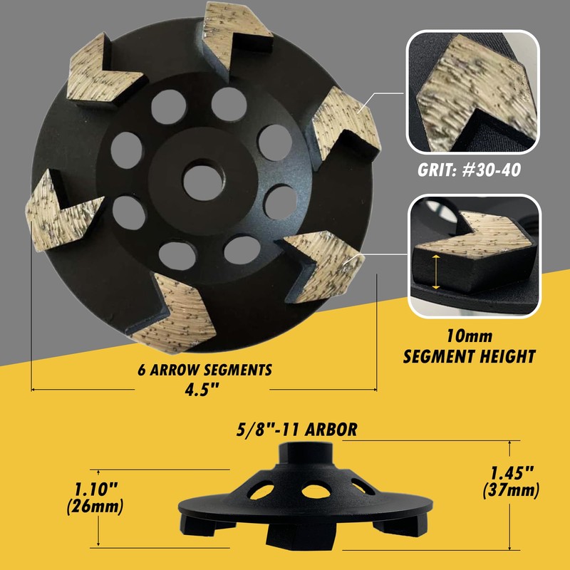 4.5" High Performance Diamond Grinding Wheels for Concrete, Paint, Epoxy,
