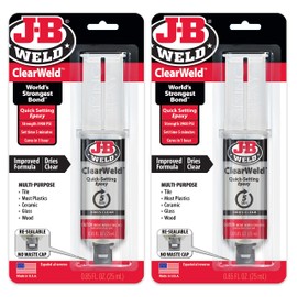 J-B Weld ClearWeld 5 Minute Epoxy, Clear, Syringe, 2 Pack, 50112-2