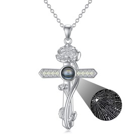 PROESS Cross Necklace I Love You Necklace 100 Languages Poppy Birth Flower Pendant with August Birthstone Jewelry Anniversary Birthday Gifts for Women Girls