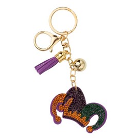 Artisan Owl Mardi Gras Jester Hat Keychain with Bedazzled Jewels, Claw Closure, Tassel – Colorful Decorative Accessory for Festive Celebrations