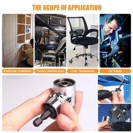 16Pcs Flexible Drill Bit Extension, Include 2Pcs Hex Shank 105° Right Angle Drill Attachment 2Pcs Universal Socket Adapter 10 Short Screwdriver Bits Bendable Drill Bit Extension and 90° Angled Bits