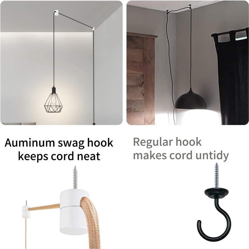 Adcssynd 6 Pack Aluminum Swag Hooks for Ceiling Hanging, Swag