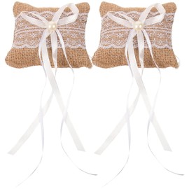MAGICLULU Pack of 2 Ring Holder Cushion Vintage Ring Holder Ring Holder Linen Weding Ring Cushion Ring Wedding Cushion Box Ring Wedding Accessories