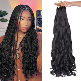 Xtrend Pre Stretched French Curly Braiding Hair 18 Inch 8 Packs Bouncy Loose Wave Braiding Hair Hot Water Setting Yaki Texture Synthetic French Curls for Women Black Hair Extensions (18 Inches, 1B#)