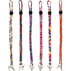 PRAVICS 6Pcs Adjustable Folk Style Dining Bib & Napkin Clip Holder with Flexible Cords - Lightweight Portable Bib Clips for Teens and Adults (Multi-Color) Folk Style Napkin Clip, Lanyard Neck Strap