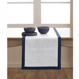 Solino Home Linen Table Runner 120 inches Long – 100% Pure Linen Navy and White Table Runner 14 x 120 Inch – Farmhouse Dining Table Runner for Winter, Spring – Classic