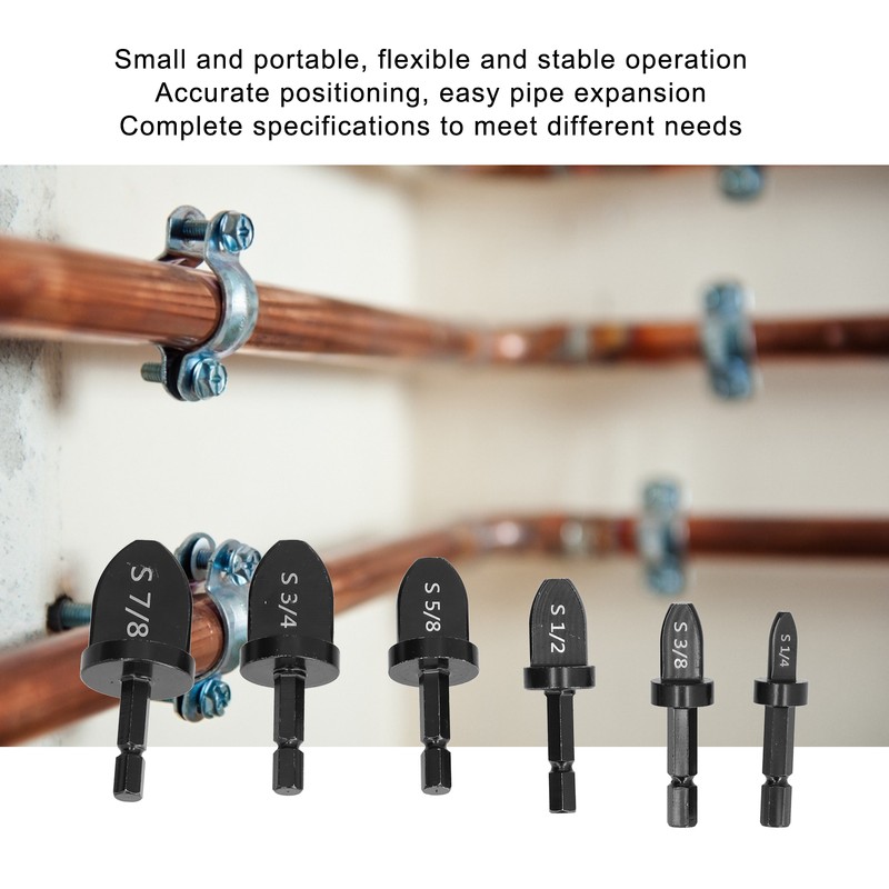 6Pcs Tube Expander Set Hex Handle Pipe Swaging Drill Bit