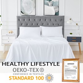 CAROMIO Sheets Set California King Rayon Derived from Bamboo, Cooling Bed Sheets Deep Pocket, 4 Piece 1 Fitted Sheet with 16 Inches, 1 Flat Sheet, 2 Pillowcases (White, California King)