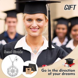 Peeshow 2025 Graduation Gifts for Her, Class of 2025 Graduation Gift Compass Necklace for Women Graduation for Gift Best Friend Wife Niece-Go E