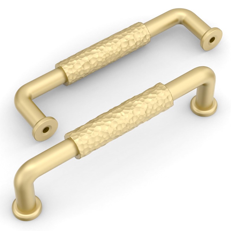 Amerdeco 10 Pack Brushed Gold Hammered Cabinet Pulls 3.75 Inch(96mm)