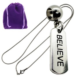 Dave The Bunny Believe Bar Necklace - Positive Christian Jewelry for Women and Men - Stainless Steel Snake Chain with Metal Alloy Charm - Inspirational and Elegant Faith Accessory, Stainless Steel, No