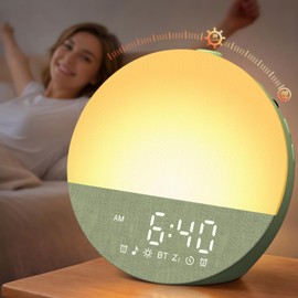 Natural Wake-Up Sunrise Alarm Clock: 10-60 Min Gradual Sunrise Simulate with 20-Level Brightness for Dark Morning Bedroom - Dual Alarm White Noise Machine with 30 Soothing Sounds