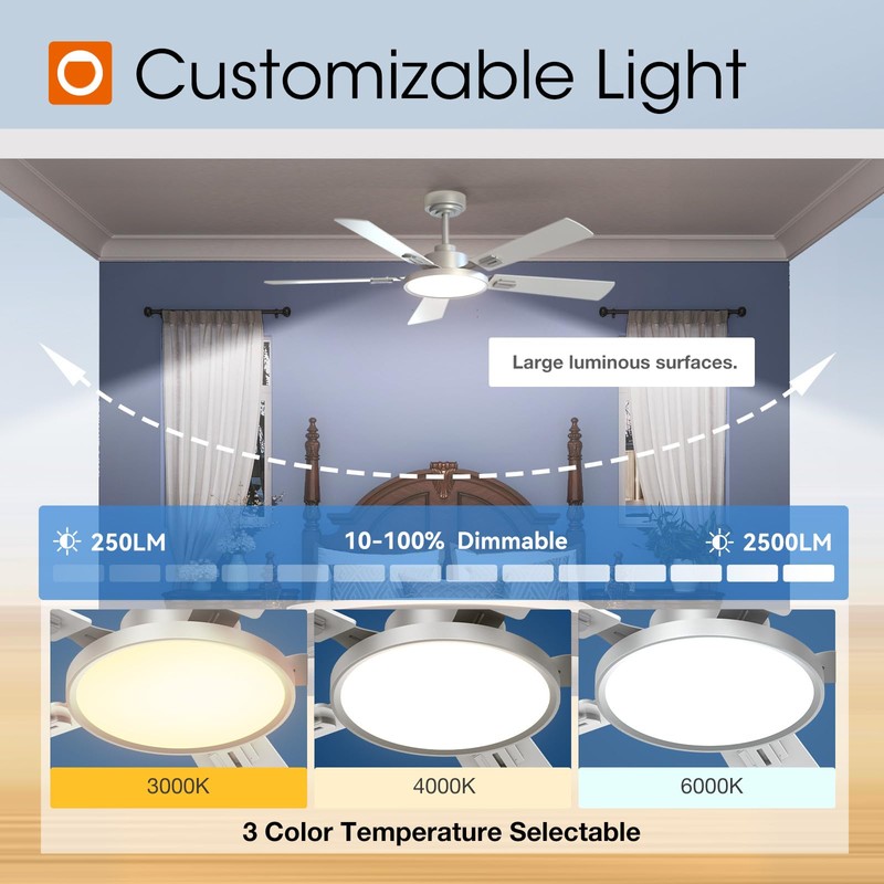 addlon Ceiling Fans with Lights, 52 inch Silver Ceiling fan