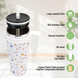 Zenbo 50oz Stainless Steel Tumbler with Handle & Straw Lid | Keeps Drinks Cold 34 Hours, Fits Car Cup Holder, BPA Free
