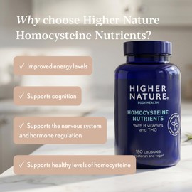Higher Nature – Homocysteine Nutrients - H Factors - Improved Energy - Healthy homocysteine - Unique Blend of B Vitamins & TMG - Vegetarian & Vegan - 180 Capsules
