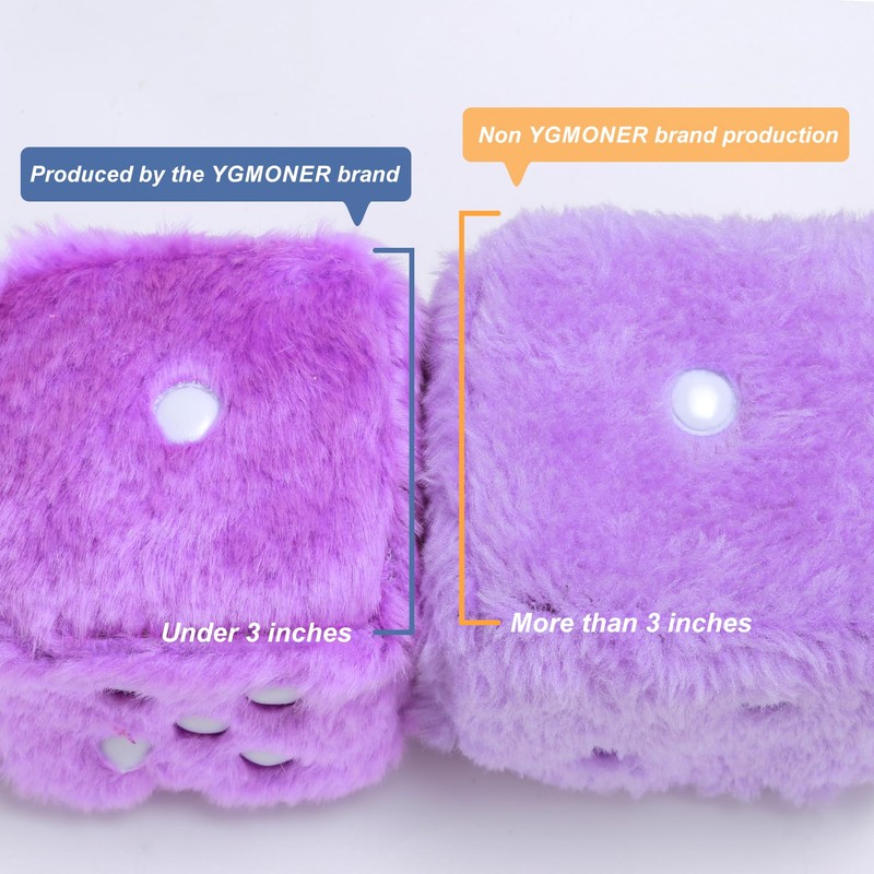 YGMONER Purple Fuzzy Dice for Car Rear View Mirror, Pair
