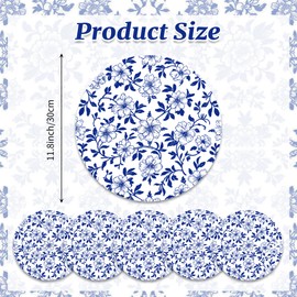 Paper Placemats Disposable Vintage Blue Floral Place Mats Chinoiserie Blue and White Placemats Decorative Round Table Mats for Birthday Wedding Dinner Table Setting Party Supplies Table Decor(30 Pack)