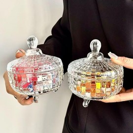 Candy Jar with Lid Crystal Candy Dish Bowl Weave Design Glass Sugar Storagefor Wedding Party Candy Buffet Kitchen Storage Home Decoration