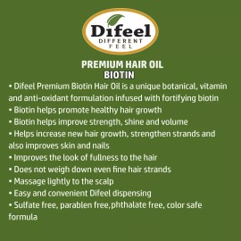 Difeel Premium Biotin Hair Oil 2.5 oz. | Difeel Aceite Capilar Premium con Biotina - 2.5 oz