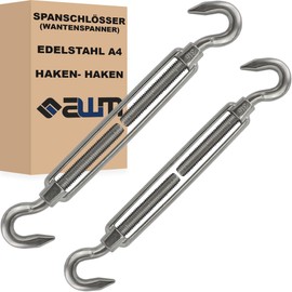 Stainless Steel VA4 Rope Tensioner Wire Rope Turnbuckle Wire Tensioner Tensioner Tensioner - Pack of 2 (Hook x Hook (Open) - M6)