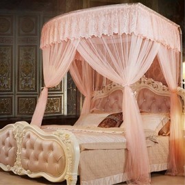 Elegant U-Shaped Lace Bed Canopy Mosquito Net Mosquito Net (120x200cm) (Peach) - Random Design