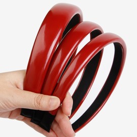 TEBIEKOY 3 Packs Retro Red Headbands for Women, Vintage Patent Leather Head Band Non Slip Hairbands for Womens Hair Red Hair Accessories