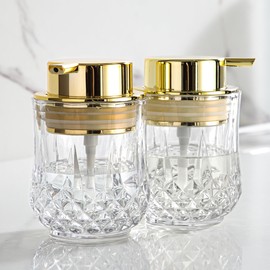 Glass Soap Dispenser Set - 2 Pack Glod Bathroom Hand Liquid Soap Dispensers,Modern Home Soap Dispenser for Bathroom,Kitchen