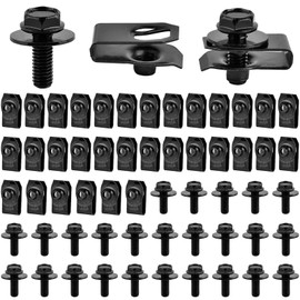 Supkiir 120Pcs Engine Under Cover Body Bolts & U-Nut Clips, 6MM Metal Car Retainer Clip, Splash Shield Guard Body Bolts Bumper Fender Fastener Rivet Clips for Most Vehicles