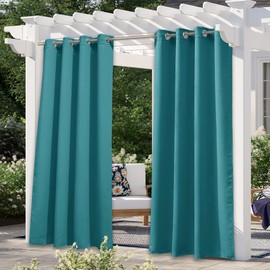 NICETOWN Peacock Teal Patio Outdoor Curtains 95 inch Length, Thermal Insulated Silver Stainless Steel Grommet Weighted Room Darkening Indoor Outdoor Drapes for Terrace, W52 x L95, 1 Panel