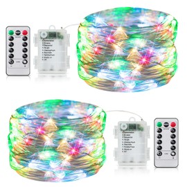 2 Pack 33FT Fairy Lights Battery Operated with Timer and 8 Mode Remote Control, 100 LED Waterproof Firefly String Lights for Bedroom Indoor Outdoor Wedding Dorm Christmas Decor, Multicolor