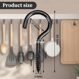 SIGANDG Pack of 40 Screw Hooks, Stainless Steel, Black, Small Screw Hooks, Ceiling Hooks, Hook Screws, Suitable for Wooden Hooks for Hanging Plants, Art Decoration, Keys (M2-24 mm)