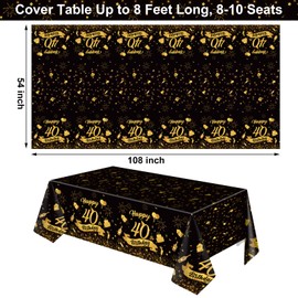 NatNarr 3 Pack 40th Birthday Tablecloth, Plastic Black Gold Table Cloths 40th Birthday Table Cover, Disposable Rectangle Table Cloths for Birthday Party Decorations, 54x108