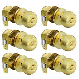 goldenwarm Polished Brass Door Knobs Gold Interior Door Knobs - Door Knob for Bedroom Bathroom Privacy, 6 Pack