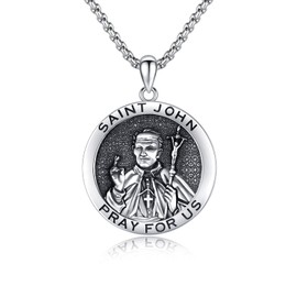 YueYuan Saint John Necklace 925 Sterling Silver St. John Medal Saint John the Baptist Pendant Saint John Pray for Us Necklace Religious Jewellery Gifts for Protector Talisman Amulet