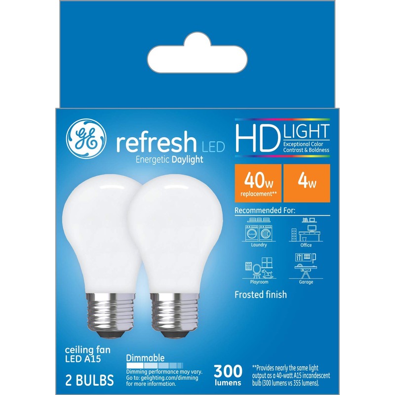 GE Refresh LED Light Bulbs, 40 Watt, Daylight, A15 Ceiling